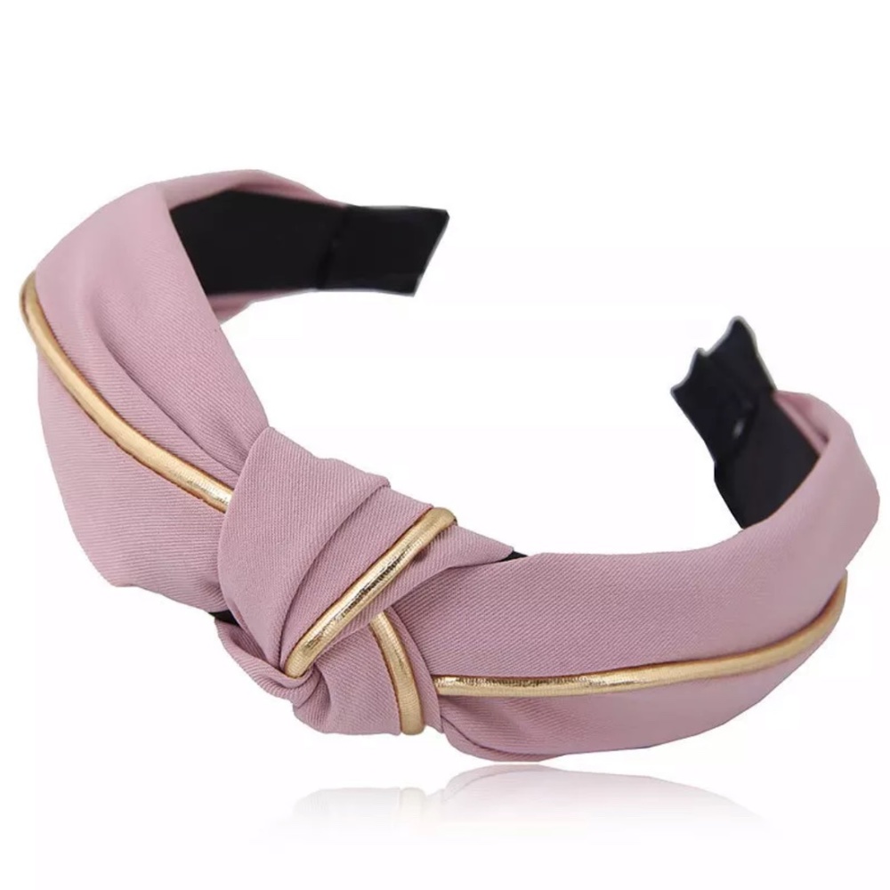 🎀2/$10 Metallic Gold Trim Top Knot Headband Pink